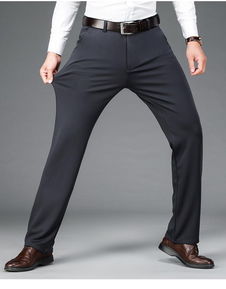 Men's Autumn/Winter Casual Business Trousers: Solid Color, Elastic Waist, Non-Iron, Anti-Wrinkle, Straight Fit.