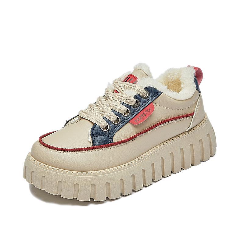 Winter Warm Chunky Platform Sneakers for Women Faux Fur Lining Walking Shoes Women's Casual Comfortable Fleece Lined Non-Slip Lace-Up Tennis Sneakers