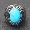 Oakky men's stainless steel Silver black  oval turquoise inlay ring blue size 19
