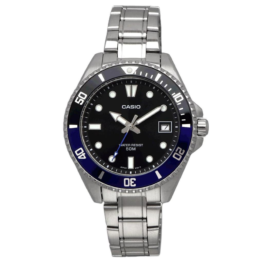Casio Стандартные аналоговые часы MDV-10D-1A2V для мальчиков и девочек Черный x Синий безель Металлический ремешок Зарубежная модель