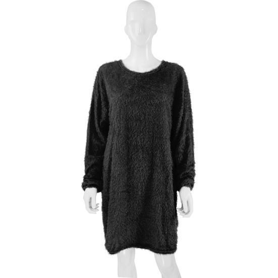 Women's Furry Pullover Sweater Dress Fuzzy Slouchy Oversized Long Tops Loose Crew Neck Fall Short Mini Dress