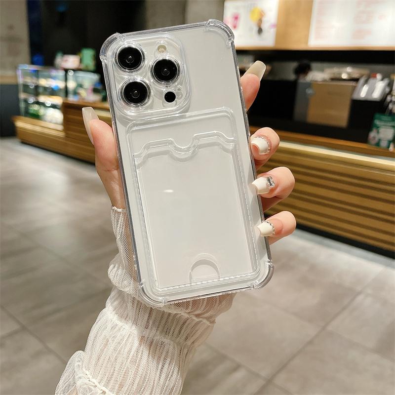 Transparent Card Holder Slot Wallet Back Shockproof Funda Bag Case For iPhone 17 16 15 14 Plus 13 12 11 Pro Max Silicone Cover