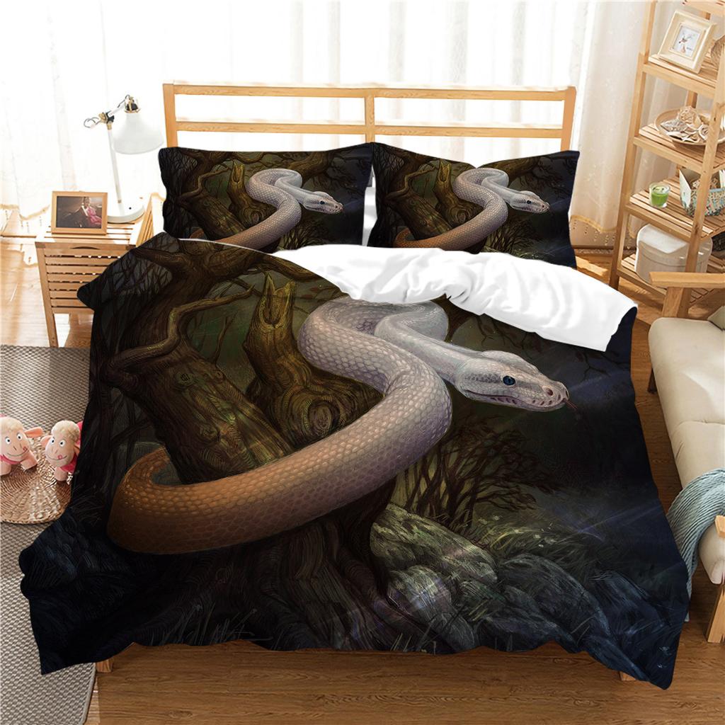 Комплект постельного белья с 3D-принтом змеи, мягкое постельное белье и наволочки с животными, 2/3 шт. Односпальная/двуспальная кровать для комнаты мальчика, полноразмерный быстросохнущий моющийся домашний текстиль