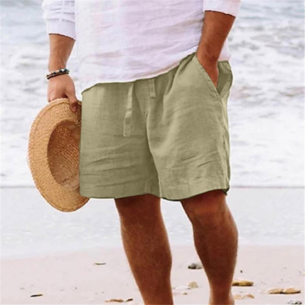 Мужские однотонные спортивные штаны со шнуровкой, мужские пляжные штаны из хлопка и конопли, повседневные быстросохнущие шорты