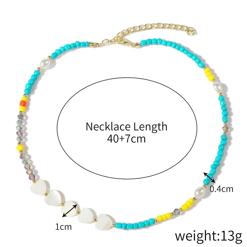 Necklace for Women Crystal Beaded Collarbone Chain Ins Simple Shell Necklace Female Colorful Natural Crystal Rice Bead Necklace