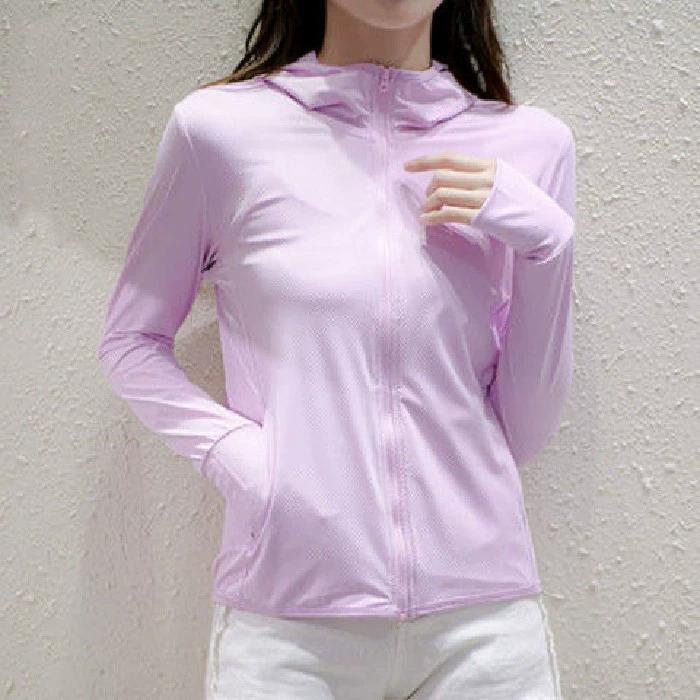 UPF50+ Защита от солнца Куртка женская Ice Silk с капюшоном Пальто для лета Кондиционер Одежда дышащая Однотонная