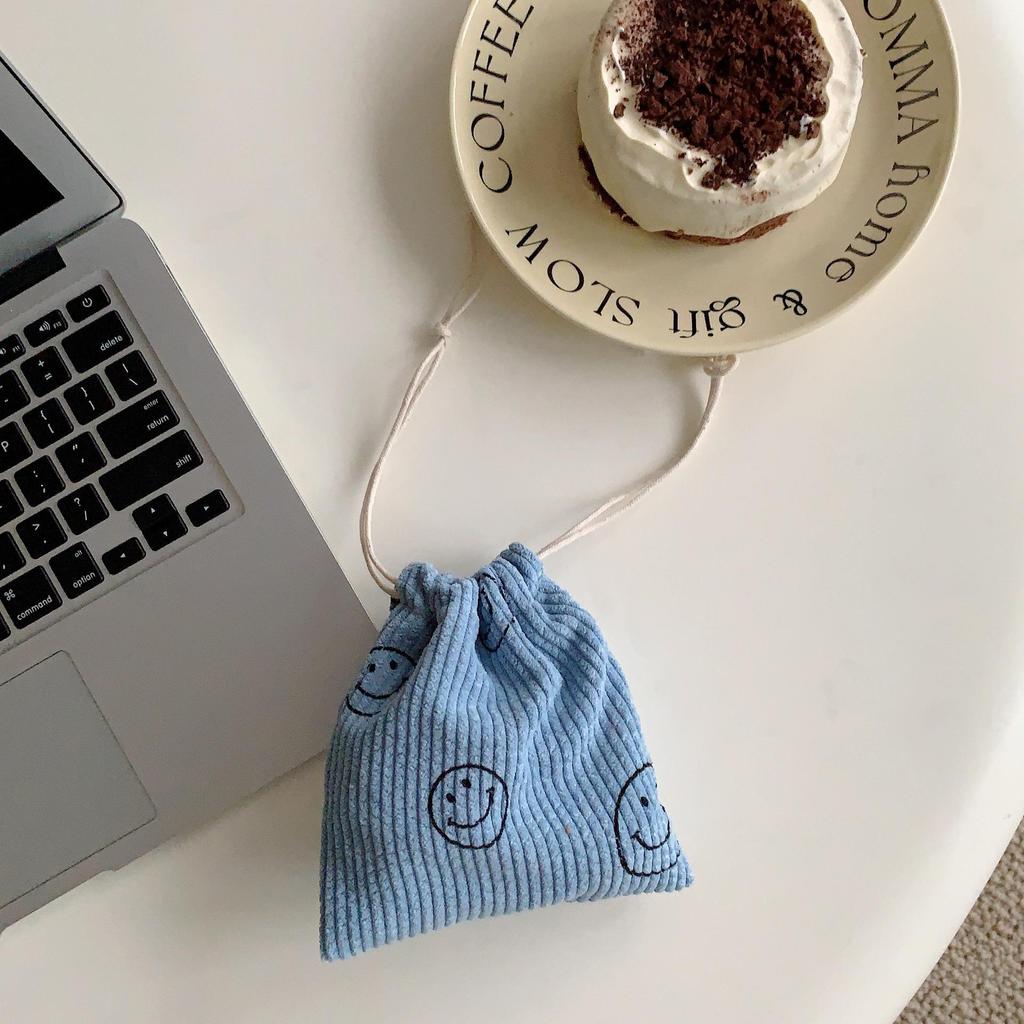 Сумка для хранения косметики и всякой всячины из вельвета в стиле ретро со смайликом на шнурке