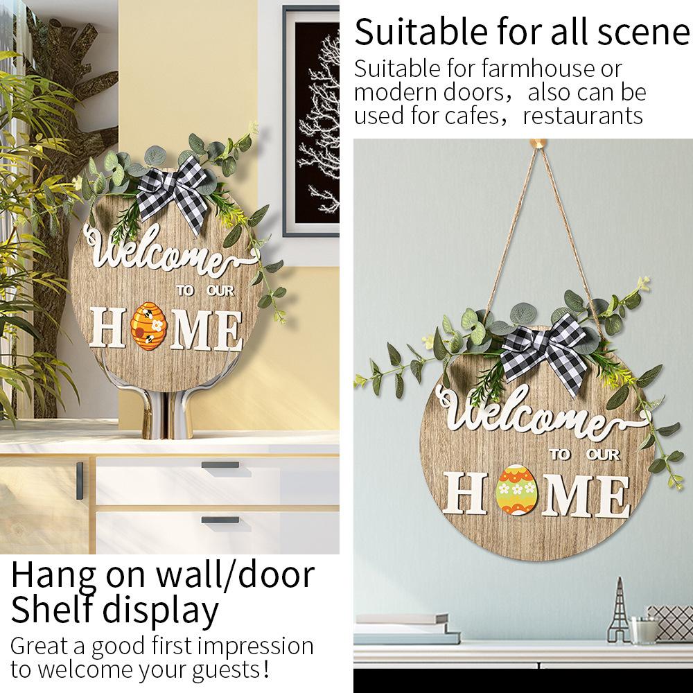 1 Set Of Wooden Diy Replaceable Various Patterns Wooden Welcome Doorplate Christmas Halloween Hanging Home With 9 Accessories