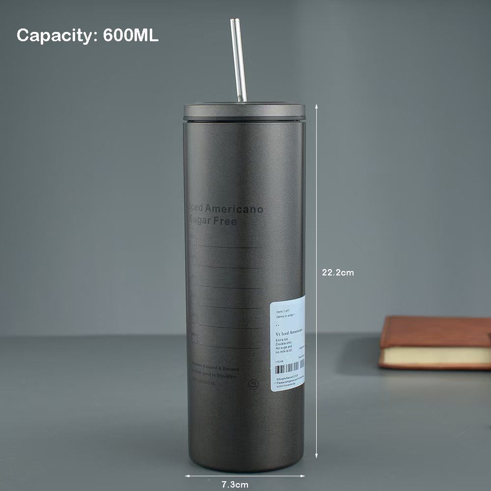 Portable Coffee Cup 600ml Vacuum Flask Creative Straw Water Cup  Home Office Use