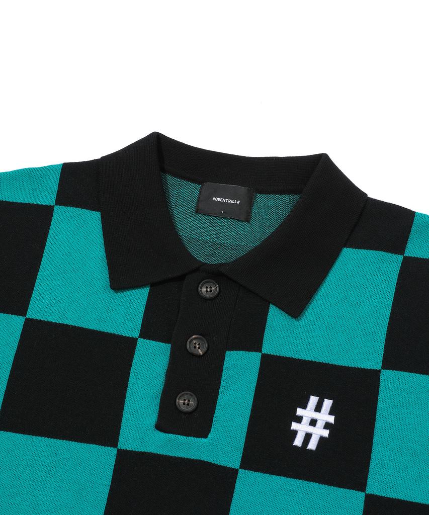 BEENTRILL Short Sleeve Classic Checkerboard Comfort Fit Knit (Teal)