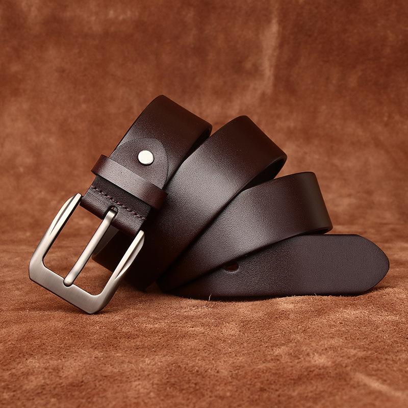 Простой деловой модный повседневный ремень мужской кожаный с пряжкой из коровьей кожи первого слоя универсальный мужской ремень для брюк