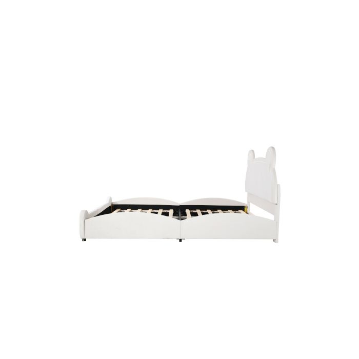 Lit rembourré Beau lit d'enfant, 140 x 200 cm, forme d'ours. Lit simple en velours doux pour la peau, blanc