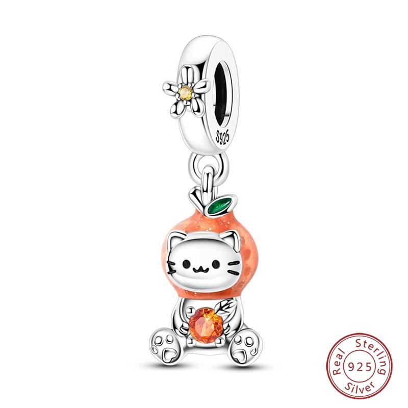 S925 Silver Pumpkin Cat Playing Card Graduation Bear Ring Seahorse 3mm Charms Beads Design DIY Fine Jewelry