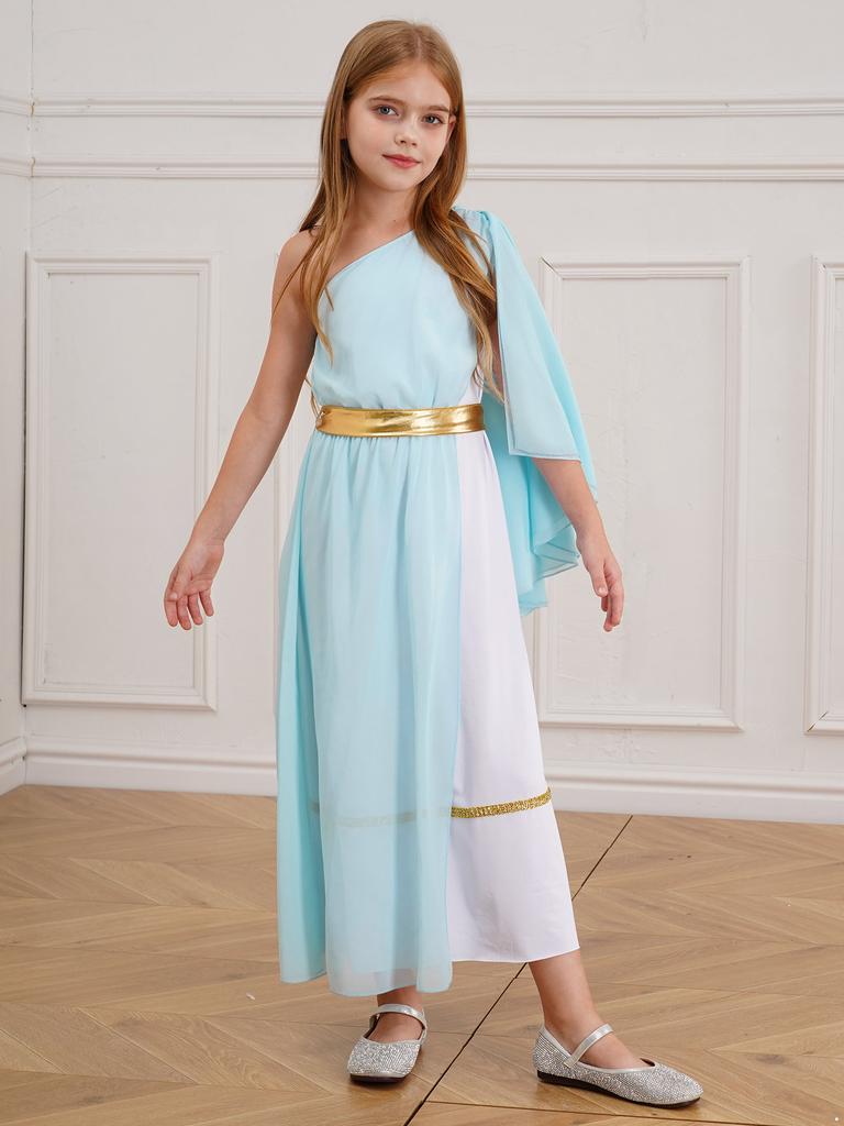 Девочки Хэллоуин Косплей Вечеринка Древняя Греция Рим Египет Тога Костюм Лирическое Танцевальное Платье Церковный Хор Танцевальная Одежда Струящееся Платье с Поясом