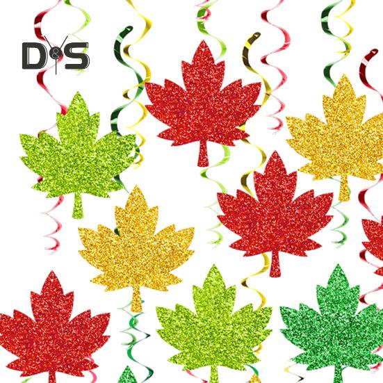 Осенние листья, подвесные завитки, украшения, День благодарения, кленовые листья, завитки, ленты, осенний урожай, подвесной потолок, украшения для дня рождения, принадлежности для вечеринки