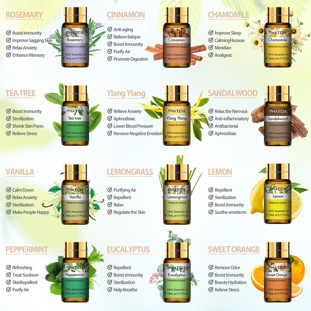 PHATOIL 15 шт. Подарочный набор эфирных масел для ароматерапевтического диффузора, роста волос, ухода за кожей, массажа, йоги, изготовления мыльных свечей для домашнего офиса