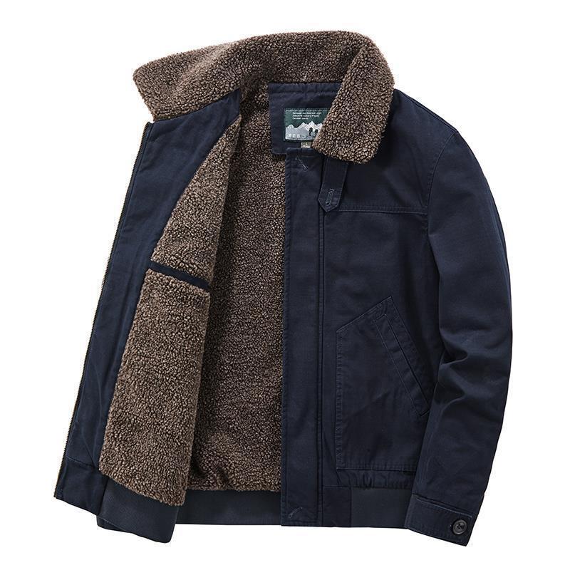 Mens Winter Thickened Cotton Padded Jacket With Fleece Lining Loose Fit Workwear Style Not Hooded