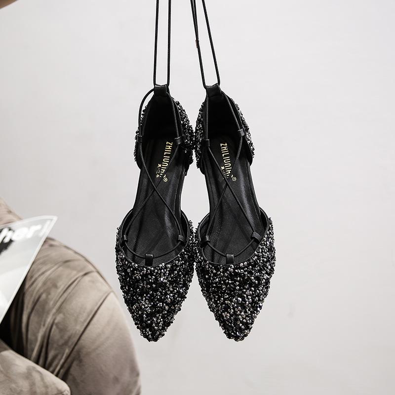 Модная весна и осень 2024 года, новые туфли со стразами, модные босоножки с перекрестными ремешками, плоская пятка, женские туфли больших размеров Chaussure Femme