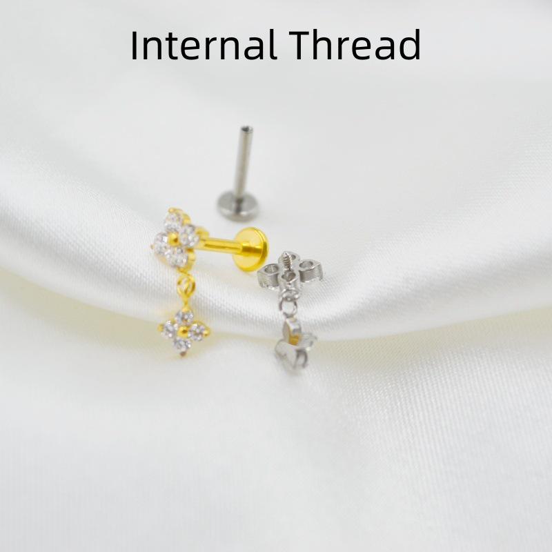 Титановый лабрет-пуссет G23 с цирконом для пирсинга хряща уха