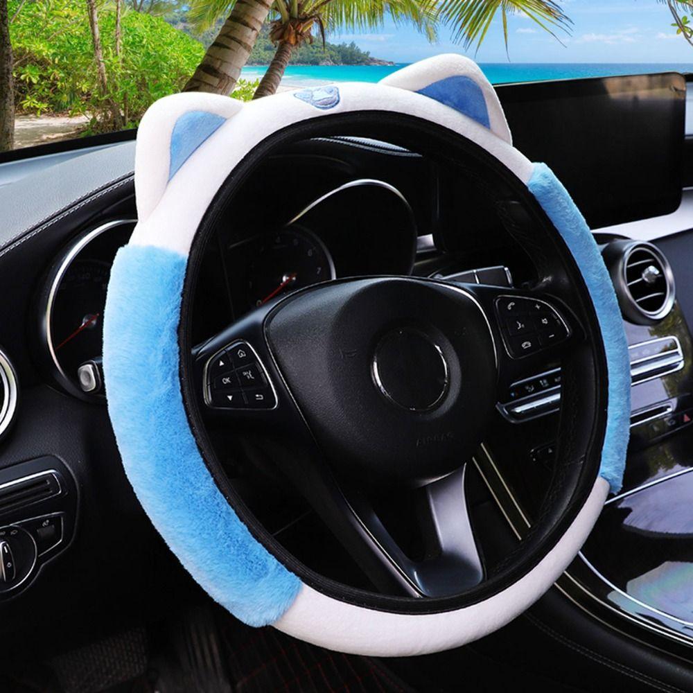 Plush Car Accessories Kitten Car Handle Cover Cute Steering Wheel Cover  For 14.5-15 INCH