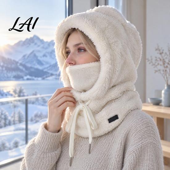 Outdoor Cycling Head Wrap 3 in 1 Hat with Scarf And Mask Soft Thickened Arctic Velvet Unisex Winter Cap Hat Windproof Elastic Thermal for