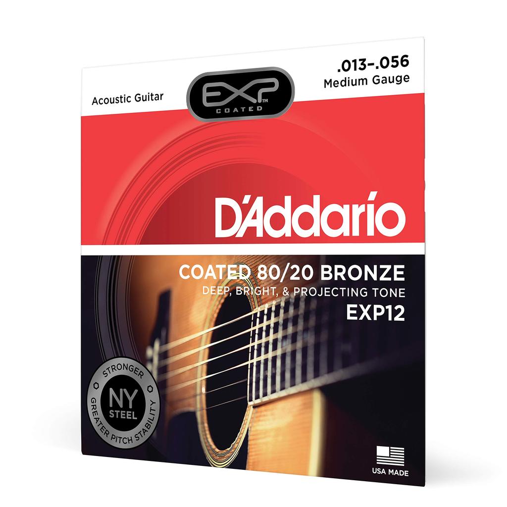 D'Addario EXP12 Acoustic Guitar Strings, EXP Coated Bronze, Medium, .013-.056