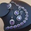New Temperament Jewelry Platinum Plated Amethyst Zircon Necklace Earrings Ring Set Jewelry