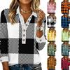 Женский ретро уличный ленивый V-образный вырез, длинный рукав, пуловер с принтом в клетку на пуговицах