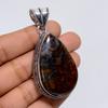 Dazzling Top Grade Qualite 100% Natural Seam Agate Pear Shape Vintage Style Handmade Jewelry 925 Steling Silver Plated Pendant 2.4" WSJ-4898