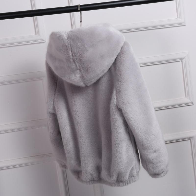 Women Warm Faux Fur Coat Hooded Winter Outerwear Fluffy Jacket Thicker