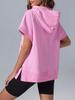 Women's Oversized Half Zip Hoodie Short Sleeve Pullover Sweatshirt Top with Pockets