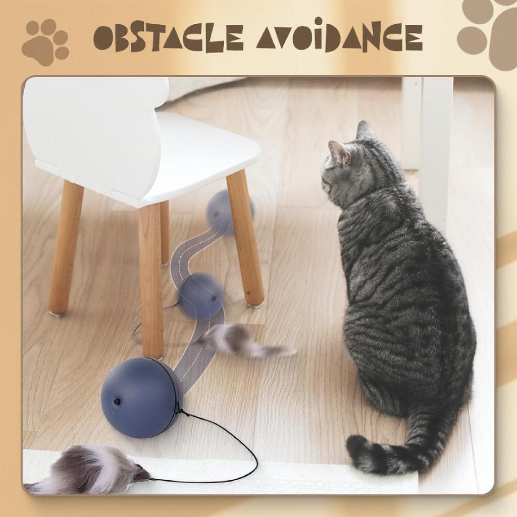 Cat Toy Electric Ball Automatic Interactive Spinning Ball Smart Sensing Pet Toy With Feather Mouse Attachment