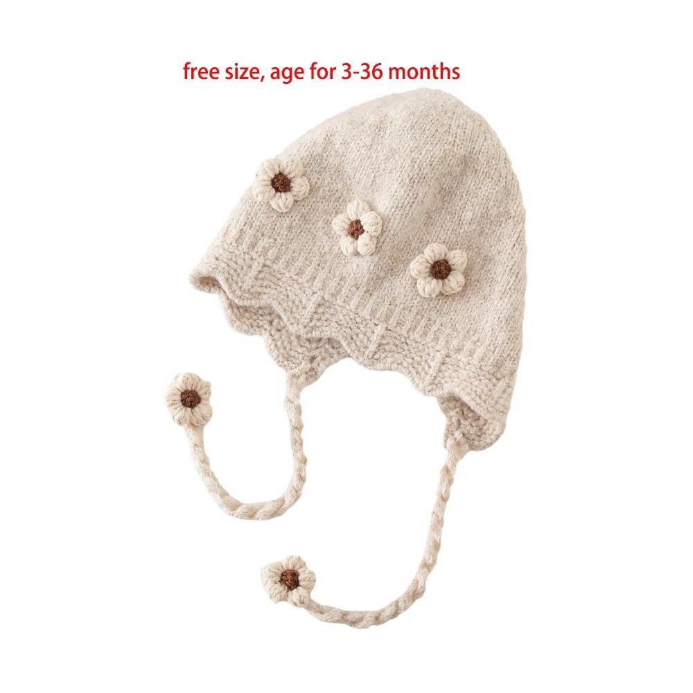 Thick Warm Lining Knit Beanie Knitted Design Infant Ear Protection Cap For Baby Girls