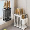 "Stainless Steel Kitchen Knife & Chopstick Holder with Cutting Board Rack"