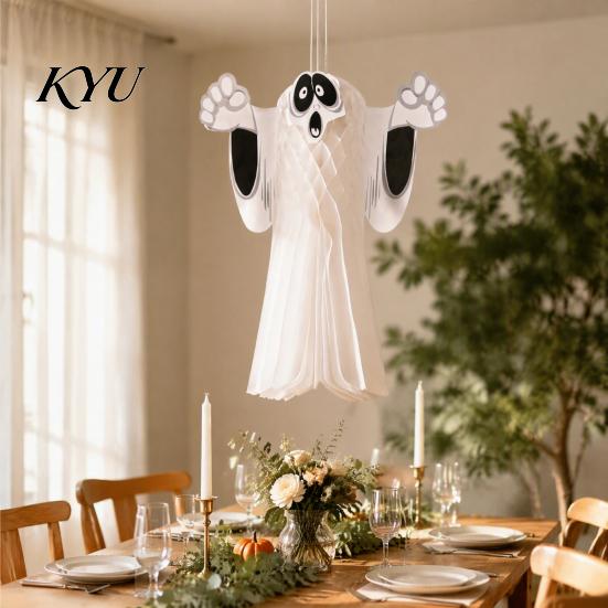Haunted House Hanging Props 3D Honeycomb Paper Flying Ghost Decoration for Halloween Party Indoor Ornaments Outdoor Home Decor, Vivid Origami Pendant