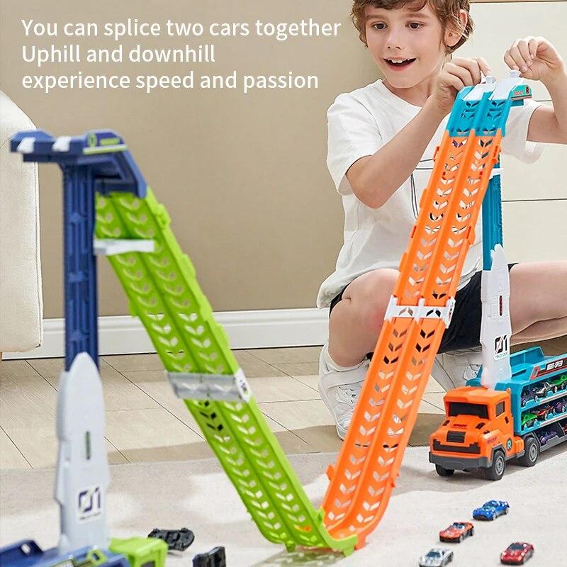 Coaster Racetrack Car-Rocket Lift Transformed Racing Car Combination Large Car Transporter Truck Folding Track Vehicle Kids Gift