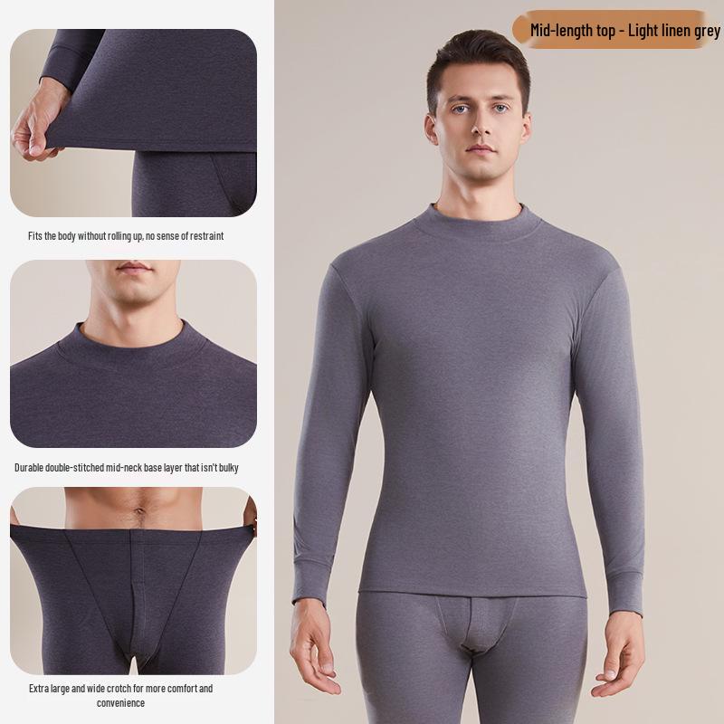 Мужской термокомплект с флисовой подкладкой - Теплоудерживающий базовый слой из хлопка и шерсти с футболкой и брюками