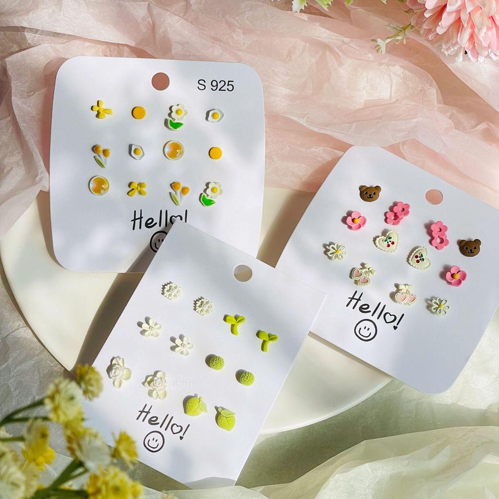 Spring/Summer Heart Flower Stud Earrings: Small, Sweet, High-End Design with Silver Needle for Women