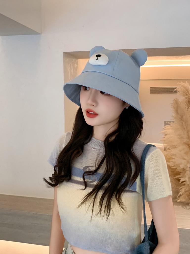 Spring Summer Bucket Hat For Women Men Cute Dog Ear Bear Nose Cartoon Fisherman Hat Outdoor Sun Hat Mountain Travel Beach Cap