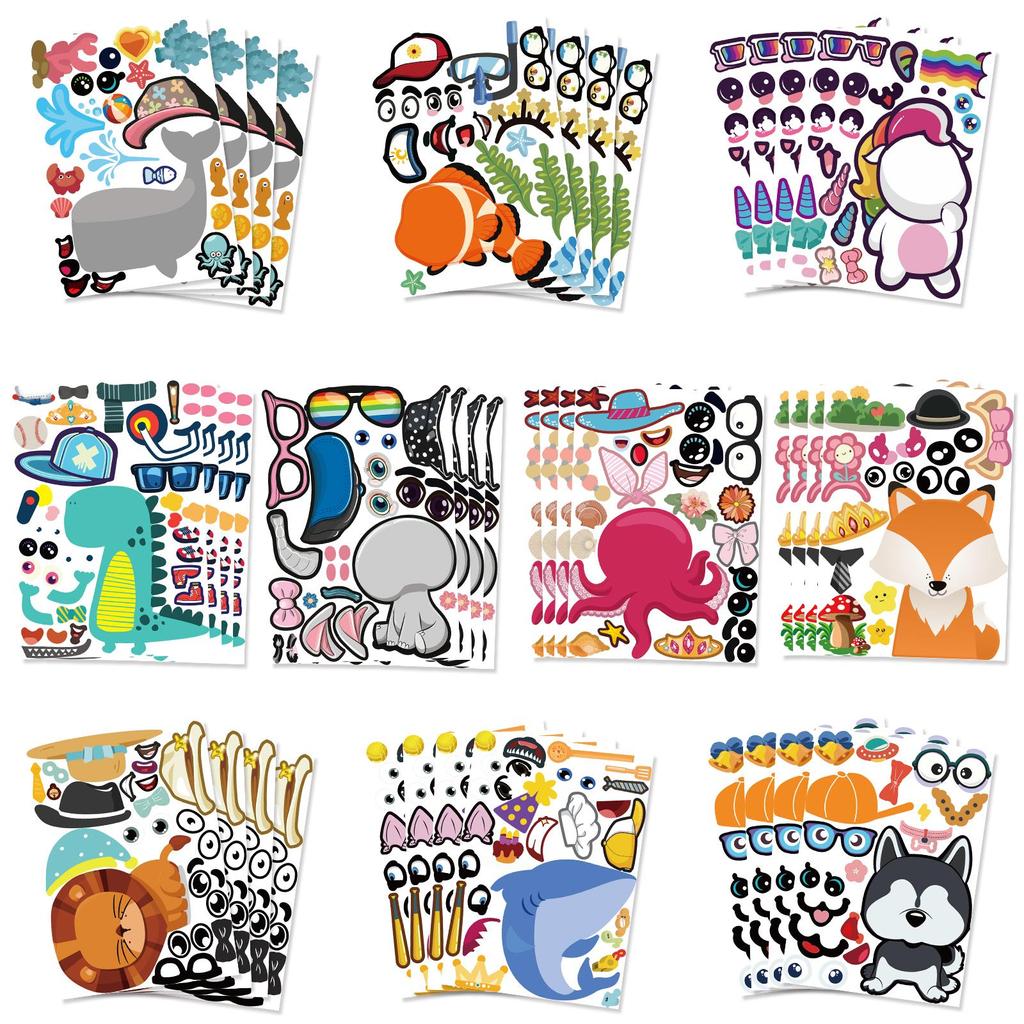 40 листов Сделайте свою собственную наклейку для ребенка, сделайте наклейку с изображением лица животного, DIY Party Festival Favor Reward Забавное художественное ремесло, Креативная игрушка-головоломка с единорогом, игровой набор