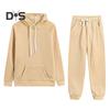 2 Pcs/Set Women Hoodie Pants Suit Solid Color Plush Long Sleeves Thick Top Elastic Waist Ankle-banded Trousers Sport Fitness Outfit Fall Winter