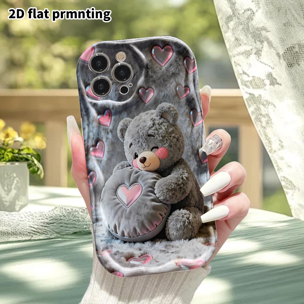 Phone Case: 2D flat, suitable for iPhone 18 17 16 15 14 13 12 Pro, protective case, phone decoration, hugging little bear, Halloween and Christmas gif
