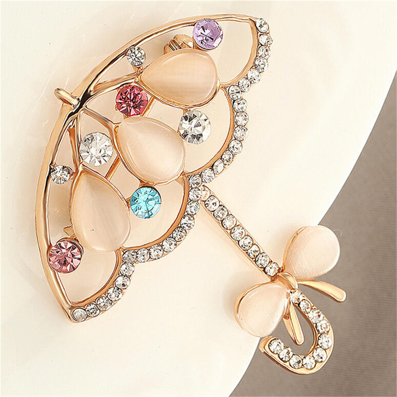 Брошь-зонтик с опалом и горным хрусталем, милые броши в корейском стиле для женщин