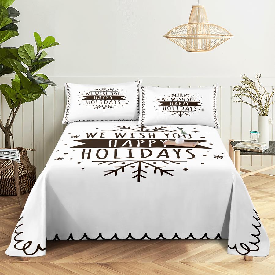 Комплект простыней 240X220 Рождественская елка с наволочкой Буквенный Зеленый Для односпальных двуспальных кроватей Детский Взрослый 3D Постельное белье Текстиль Полуторный Двуспальный