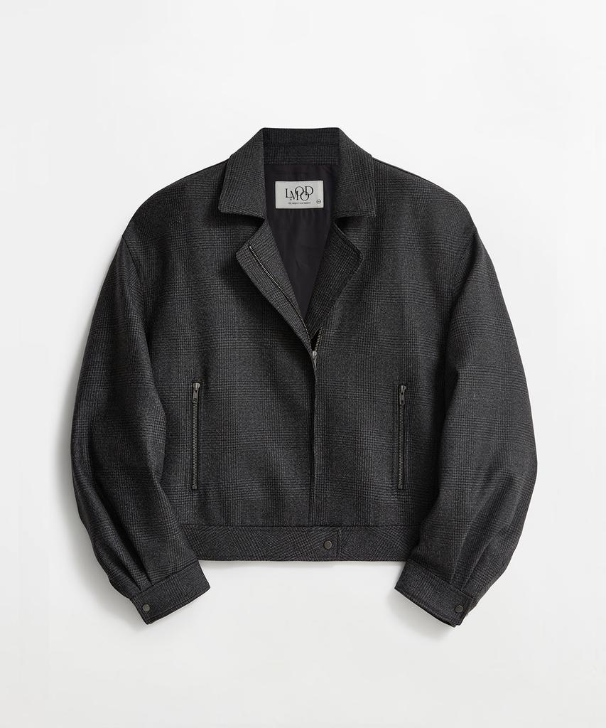 LMOOD Kaiser Wool Check Rider Jacket Charcoal Black