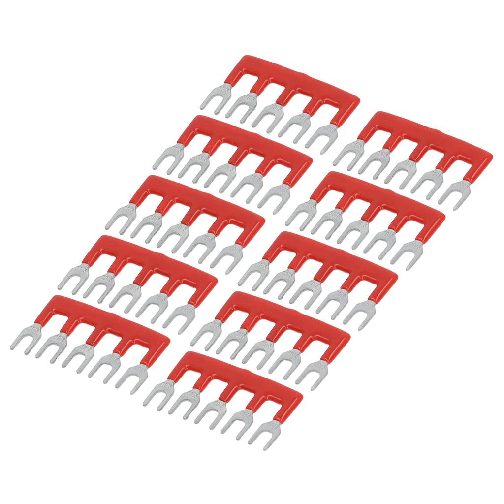 10pcs Fork Type Terminal Strips 400V 15A Pure Copper PVC Flame Retardant Jumper Block Terminal Strips for Factory Red