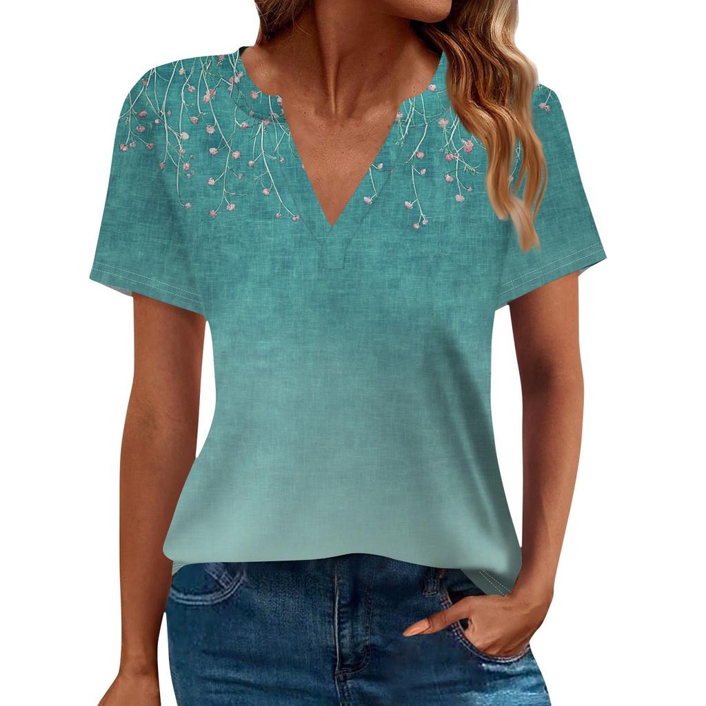 Women's T Shirt Tee Printed Short Sleeve Daily Weekend Fashion Basic V Neck Regular Top
