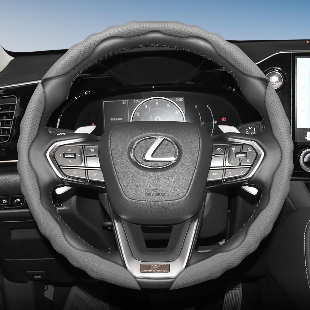 Чехол на руль для Lexus, Спортивный дизайн в форме волны, Дышащая кожа, Сегментированный, Нескользящий, Впитывающий пот, Защитный чехол, Rx Nx E