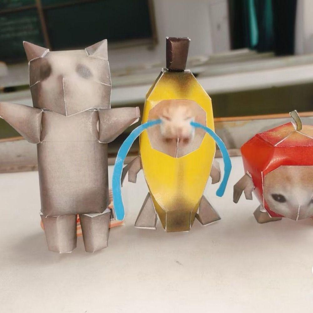 Home Decoration Cat Paper Model Rotating Cat Kitten Paper Model 3D Folding Paper Cat DIY Paper