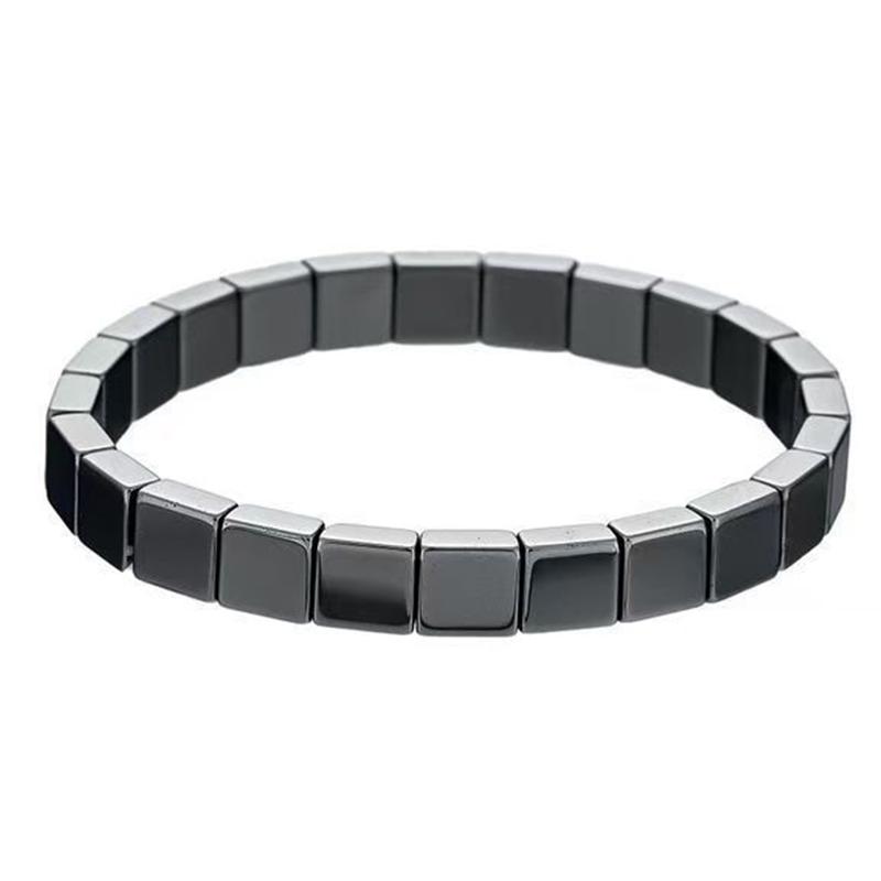 Эластичные браслеты из черного гематита с квадратными бусинами для мужчин Поддерживают уровень тестостерона, Восстанавливают уверенность, Улучшают ясность ума и концентрацию